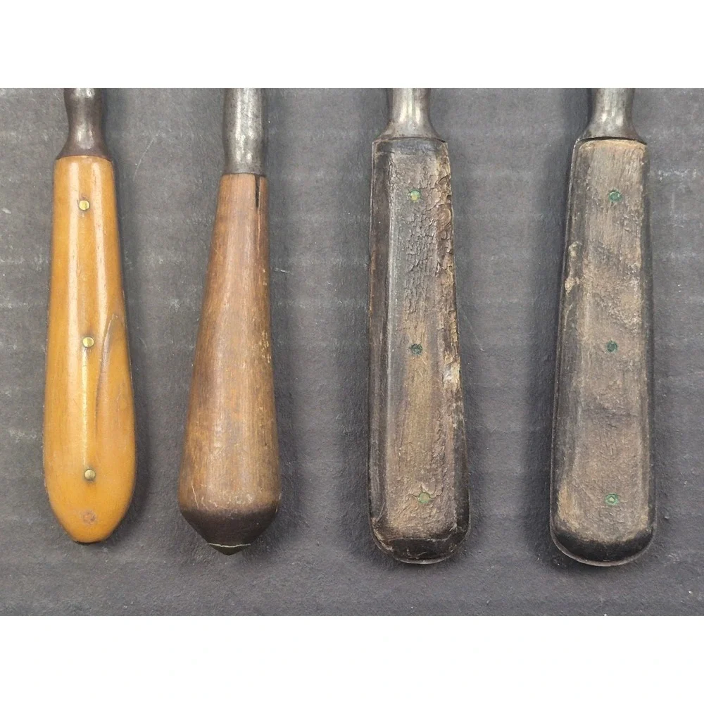 Antique 3 Tine Steel Forks Set of 4 Primitive Wood Bone Handle Rustic Flatware